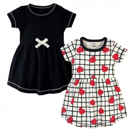 UPC: 0660168611380 | Touched by Nature Baby and Toddler Girl Organic Cotton Short-Sleeve Dresses 2pk Black Red Heart 3 Toddler