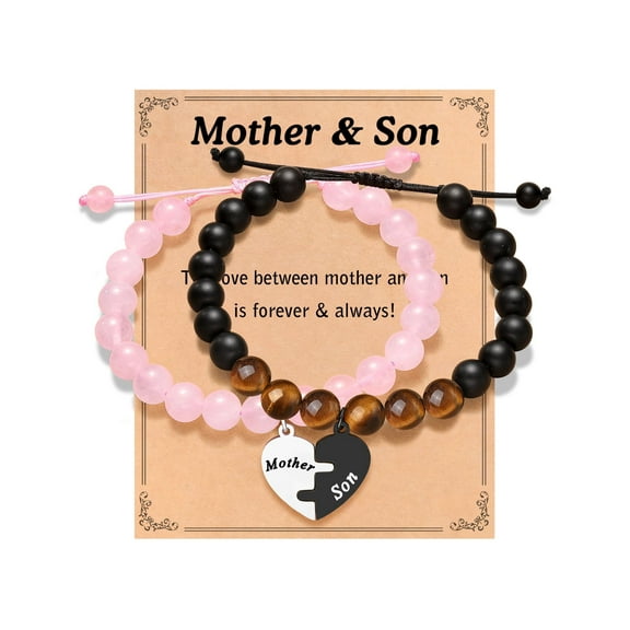 2pcs Mother Son Heart Matching Bracelet Set - Graduation/Mother's Day/Birthday Gift