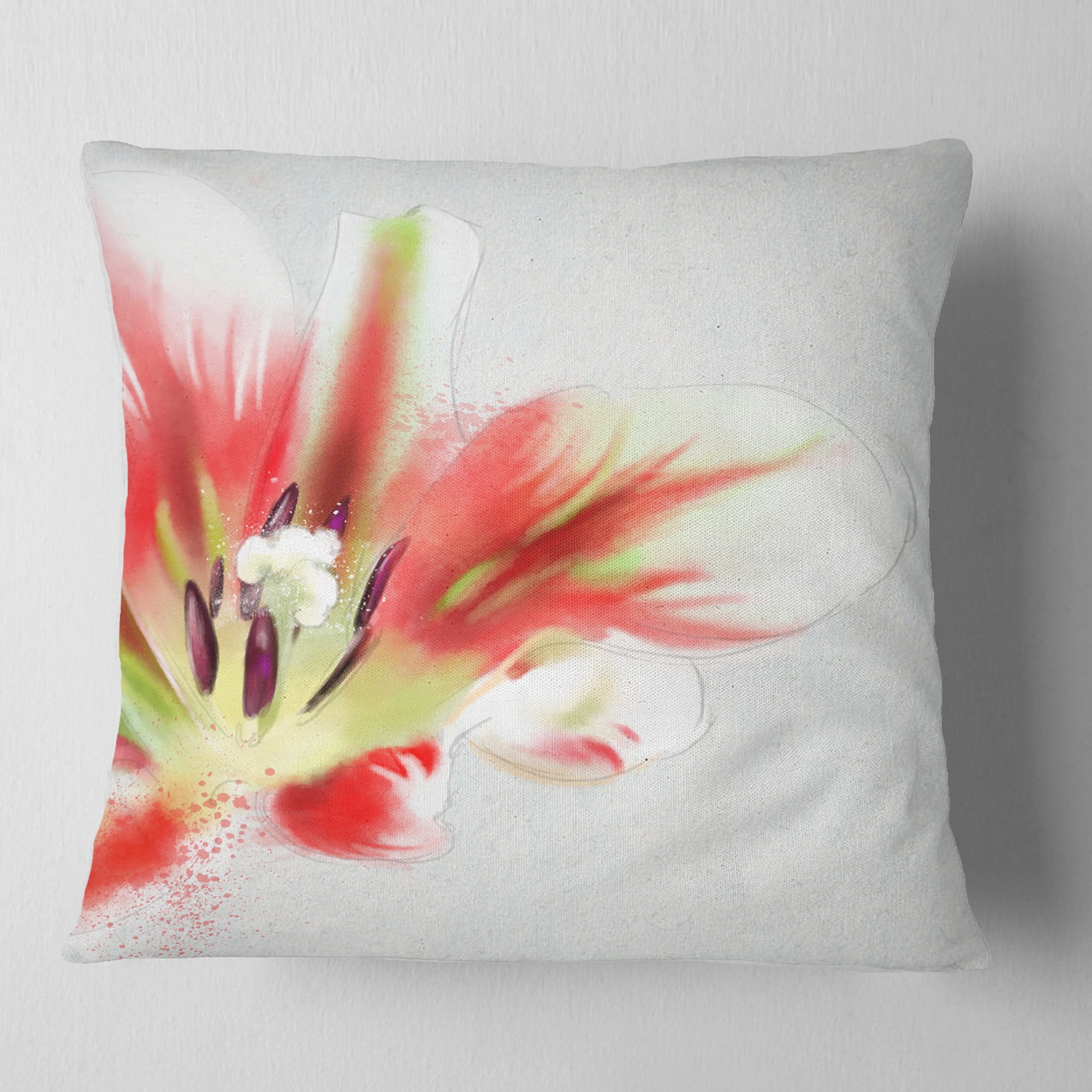 Designart Large Watercolor Red Tulip Flower - Floral Throw Pillow - 18x18