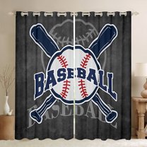 Feelyou Est Sleep Baseball Blackout Curtains Set of 2 (52x84 Each) for Teen, Dimgrey Ball Game Window Curtains, Sports Player Curtains and Drapes, Black Out Curtains Decor