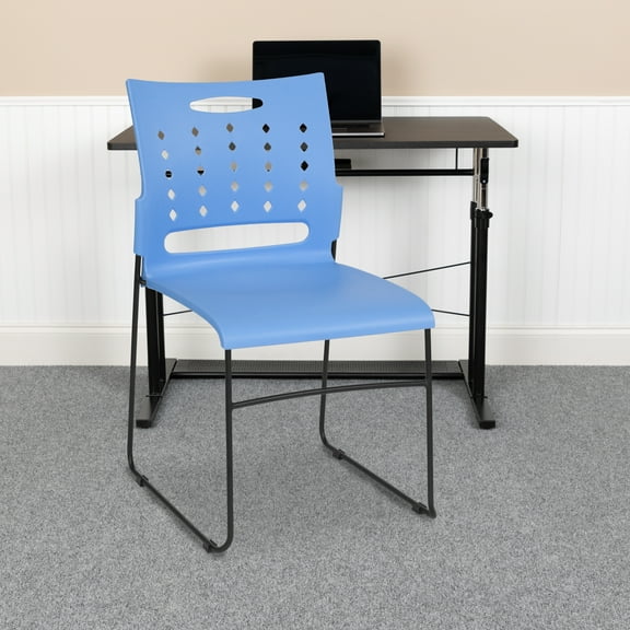 Flash Furniture 5 Pack HERCULES Series 881 lb. Capacity Blue Sled Base Stack Chair with Air-Vent Back