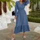 thumbnail image 3 of Vestido largo bohemio con lunares, corte en A, vestido escalonado con volantes para mujer, traje diario Kuymtek Azul T M para Mujer, 3 of 7