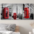 thumbnail image 3 of wall26 3 Panel Canvas Wall Art - Red Color Splash Phone Booth with Black and White Cityscape Background - Giclee Print Gallery Wrap Modern Home Art Ready to Hang - 24"x36" x 3 Panels, 3 of 5