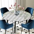 thumbnail image 5 of Elastic Fitted Round Tablecloth, Watercolor Floral Waterproof Stretch Table Cover for 36"-44" Tables, Spring Flowers Leaves Plants Gray Plaid Washable Outdoor Tablecloths for Patio, Picnic, Camping, 5 of 9