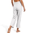thumbnail image 6 of Summer Linen Capri Pants for Women Elastic High Waist Wide Leg Capris Casual Loose Beach Cropped Trousers White XL, 6 of 7