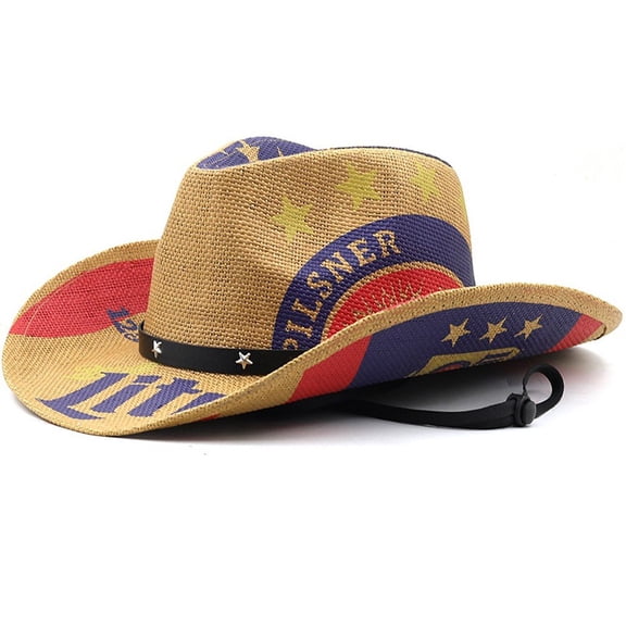 Jiibva Straw Cowboy Hats Cowboy Straw Hat Western Cowboy Hat Beach Travel Sun Hat Roll Brim Spring Summer Cowboy Hats for Woman, Man