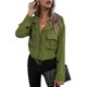 thumbnail image 4 of VISgogo, blusas de chifón salvaje a la moda para mujer, camisa de un solo pecho con cuello vuelto de Color sólido, Tops informales de manga larga para oficina para mujer VISgogo  moda, 4 of 8
