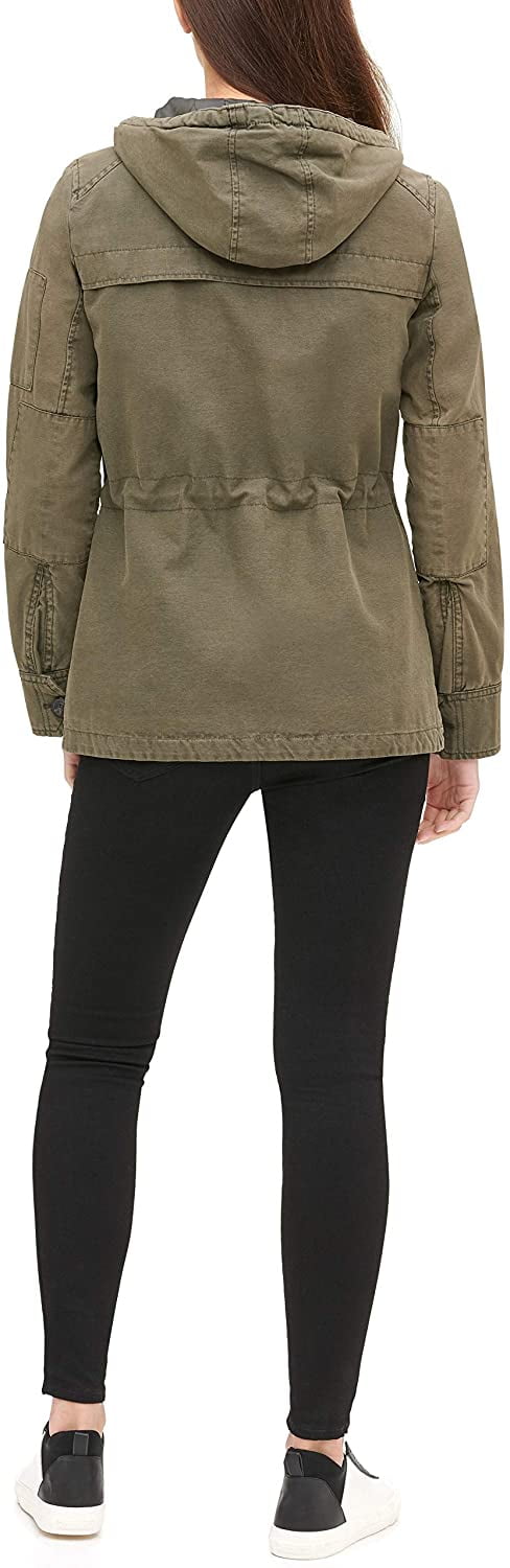 Levis Womens Cotton Four Pocket Hooded Field Jacket Standard Plus Sizes  Plus Size 1X Army Green 