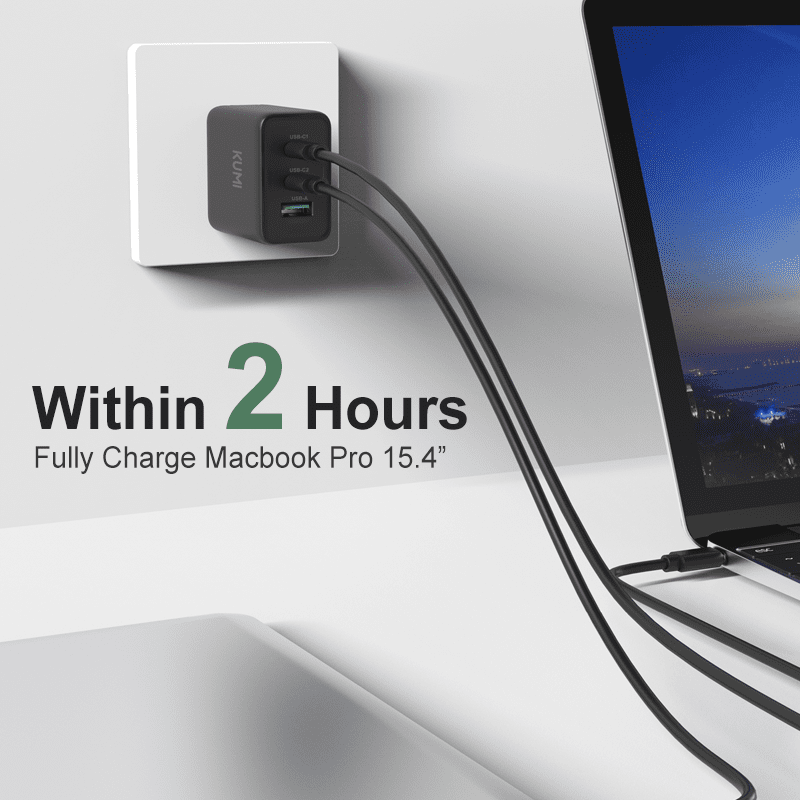 KUMI GaN 65W PD Fast Wall Charger Fast Wall Charger TypeC 3-Port Power Adapter