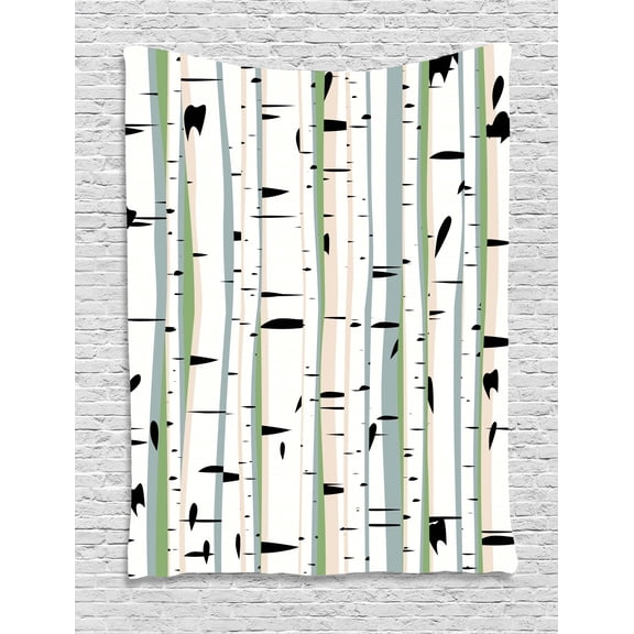 Forest Tapestry, Dense Tree Formation Birch Trunks Abstract Grove Botanical Countryside Backwoods, Wall Hanging for Bedroom Living Room Dorm Decor, 60W X 80L Inches, Multicolor, by Ambesonne