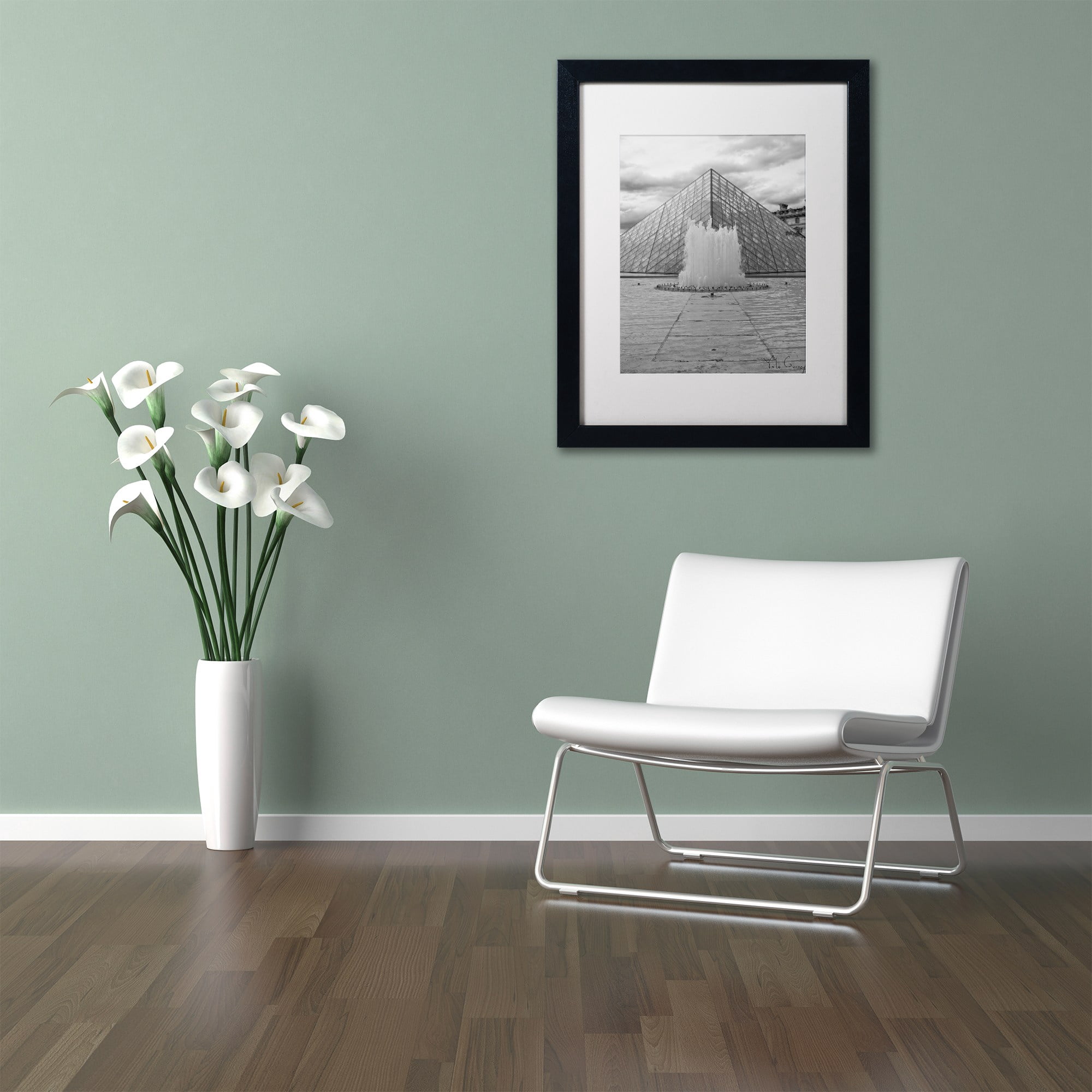 Trademark Fine Art "Paris Deux - Louvre" Canvas Art by Yale Gurney, White Matte, Black Frame