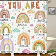 thumbnail image 3 of 4PCS Boho Rainbow Inspirational Quotes Shower Curtain Sets with Rugs, Waterproof Fabric Shower Curtain, Colorful Positive Motivational Words Abstract Moon Sun Teen Girls Kids Bathroom Decor, 3 of 7