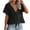 Black, variant on UAMVSH Women's Short Sleeve V Neck Blouses Babydoll Tie Front Shirts Solid Color Casual Crop Tops