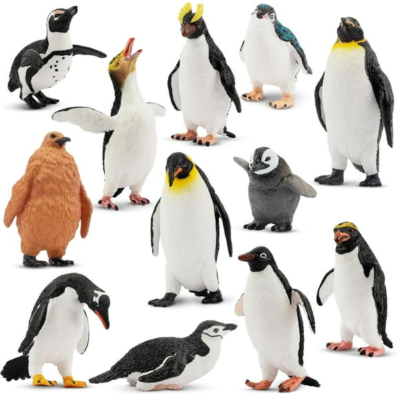 Toymany 12PCS Realistic Penguin Figurines, Plastic Polar Antarctic Animal Figures Set with Penguin Cub, Easter Eggs Cake Toppers Christmas Birthday Gift for Kids Toddlers