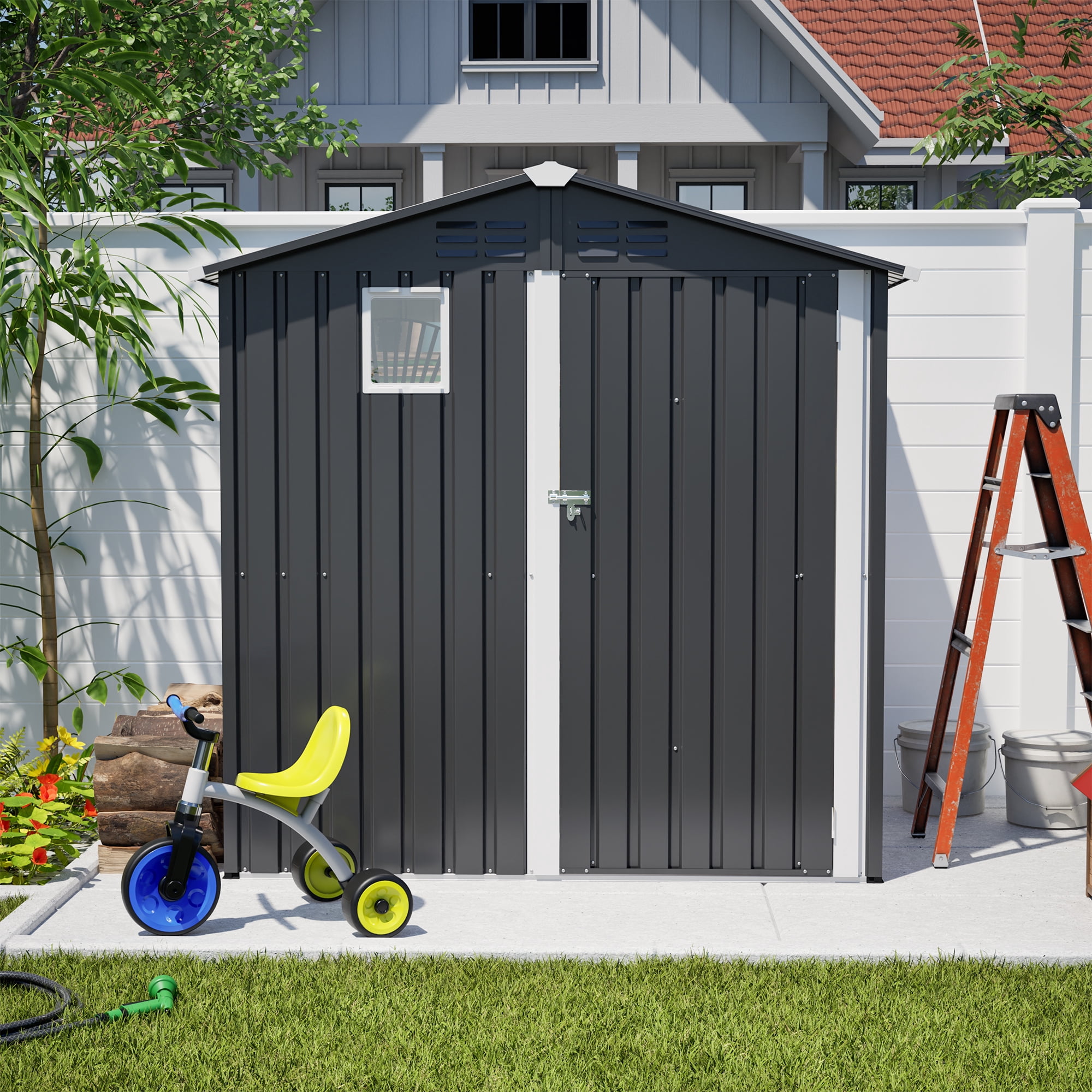 Metal Storage Shed, 6x4 FT Steel Outdoor Utility Tool Shed for Backyard Garden Patio Lawn Household Storage, Gray