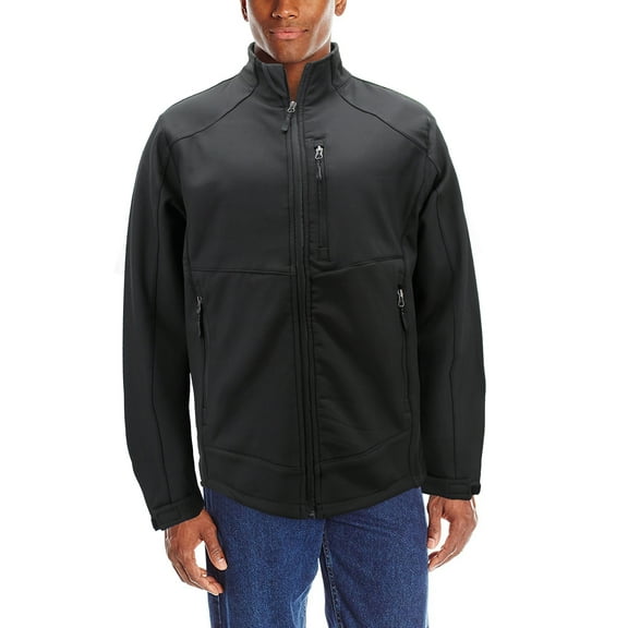 Men's Water Resistant Softshell Fleece Lined Black Stand Collar Zip Up Jacket (Large)