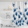 thumbnail image 2 of Navy Blue Floral Shower Curtain Set - Standard 72" x 72" Washable Bathtub Curtain with 12 Hooks, Spring Flowers Butterflies Watercolor Waterproof Fabric Stall Shower Curtains for Bathroom Décor, 2 of 6