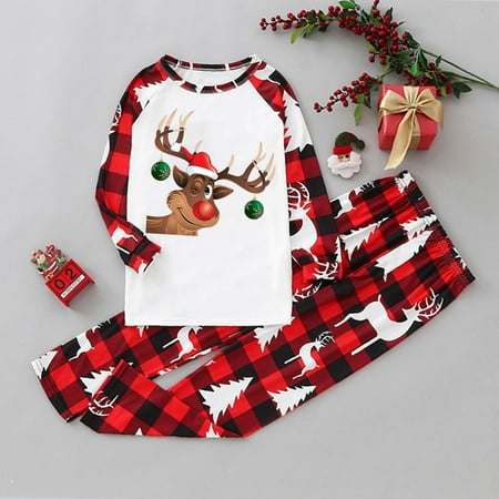 

NEGJ Christmas Kinds Matching Family Pajamas Sets Christmas PJ s With Print And Plaid Printed Long Sleeve