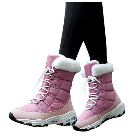 

Winter Clearance Deals! SuoKom Boots for Women Women s Winter Outdoor Plus Velvet Non-slip Mid-tube Platform Snow Boots Winter Snow Boots for Women Pink