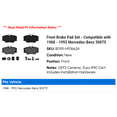 thumbnail image 2 of Front Brake Pad Set - Compatible with 1988 - 1992 Mercedes-Benz 300TE 1989 1990 1991, 2 of 2