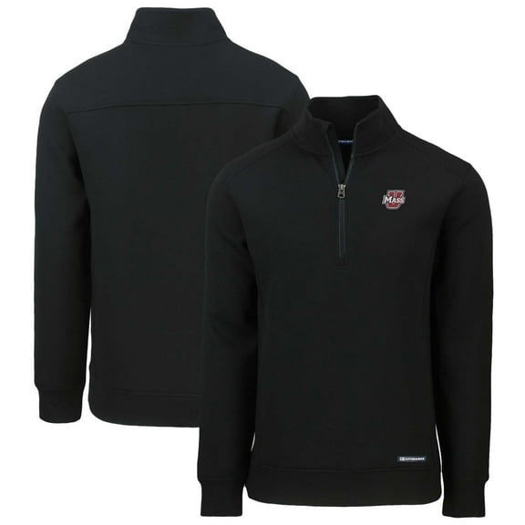 Men's Cutter & Buck Black UMass Minutemen Roam Eco Recycled Quarter-Zip Pullover Top