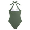 thumbnail image 5 of Linfrsh Women's One Piece Swimsuits Tummy Control Bathing Suit Color Block Swimwear Deep V Neck Swim Suit Green,XL, 5 of 7
