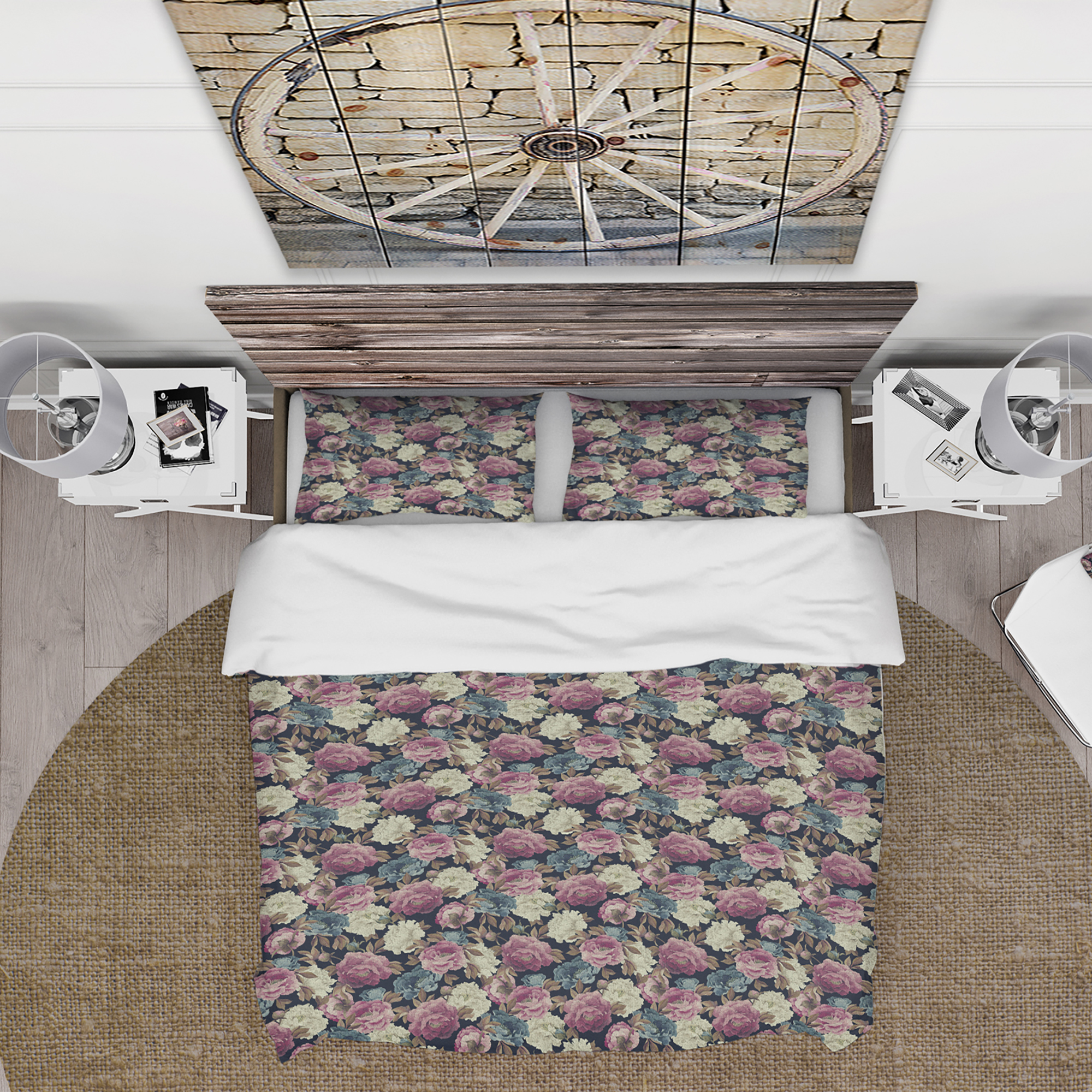 Designart 'Pink , White and Blue Peonies' Floral Duvet Cover Set