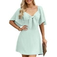 thumbnail image 3 of UVN Summer Dresses for Women Short Sleeve V Neck Midi Dress Elegant Bow Tie Beach Sundress, 3 of 9