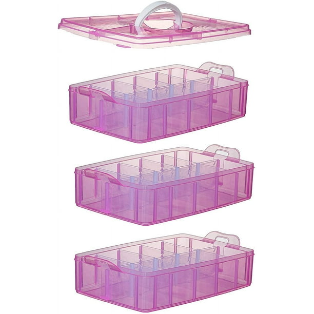 Mikewe 3 Tier Pink Craft Storage Box, Stackable Storage Box With Dividers For Art Supplies, Fuse Beads, Washi Tapes, Beads, Hair Accessories, Nails Pi