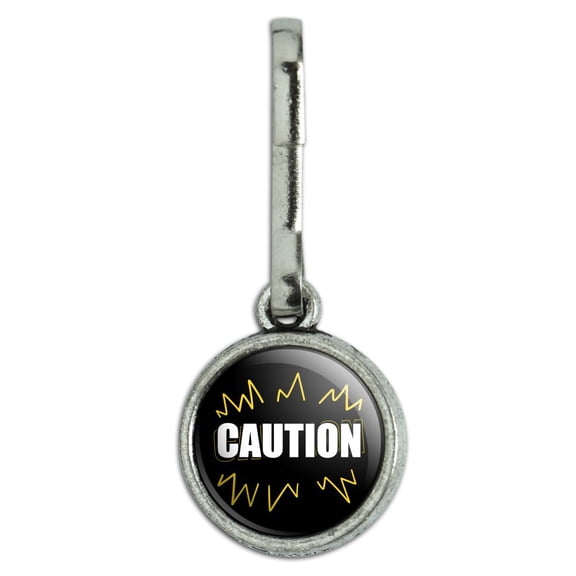 Caution Warning Antiqued Charm Clothes Purse Suitcase Backpack Zipper Pull Aid