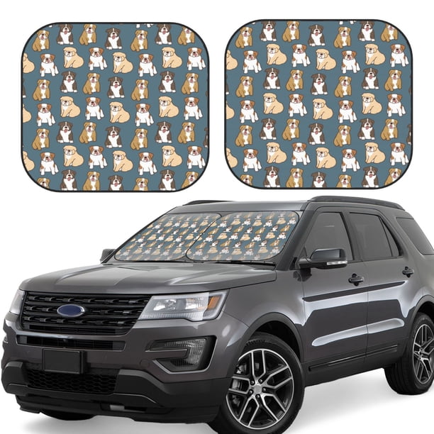 Balery Cartoon Bulldog 1 Parasol para parabrisas de coche de 2 piezas | Parasol plegable para parabrisas delantero de coche para la mayoría de sedanes-Small