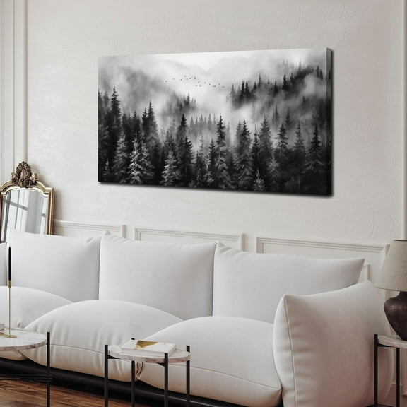 Aaheei Foggy Forest Wall Art for Living Room,Black and White Pictures for Wall,Tree Wall Decor for Bedroom