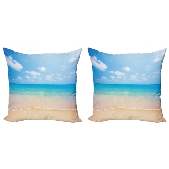 Ambesonne Nature Throw Pillow Cover 2 Pack, Tropical Sea Coast Sky, 18", Cream Blue