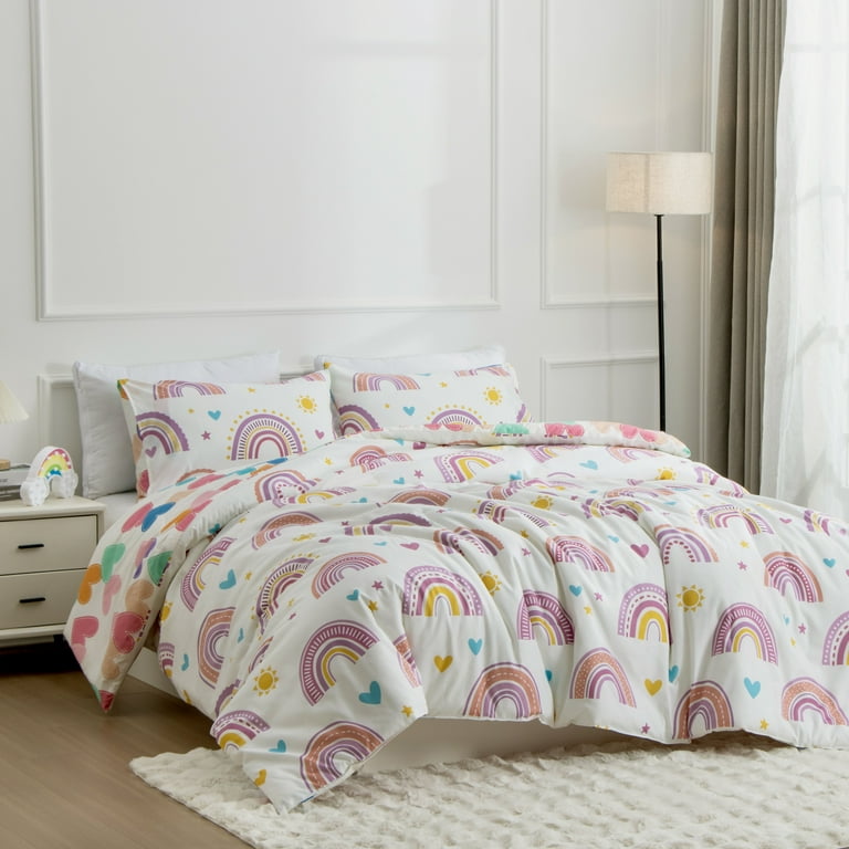 Btargot 5 Piece Multi-Color Rainbow Comforter Set For Girls Boys Kids, Full Size