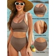 thumbnail image 6 of Eytino Women's High Waisted Bikini Scoop Neck Swimsuit Two Pieces Bathing Suit Brown XL, 6 of 9