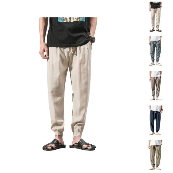 Sweatpants for Men 2025 Summer Linen Drawstring Harem Jogger Pants with Pockets Mens Casual Pants Trousers