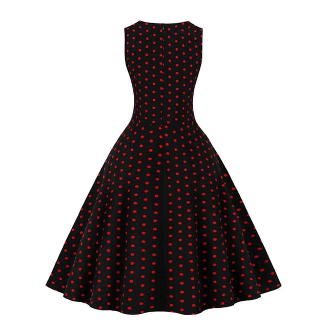 Ounisa Robe à Pois pour Femmes Vintage Années 50 Sans Manches à Col Rond Ligne A Robe de Cocktail Thé Fête Bal Pin-Up Robe de Retour à la Maison