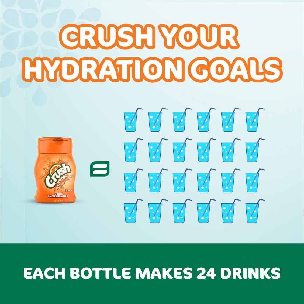 Crush, Orange, Liquid Water Enhancer - AIS1&nbsp;New, Better Taste! (4 Bottles, Makes 96 Flavored Water Drinks) - Sugar Free, Zero Calorie