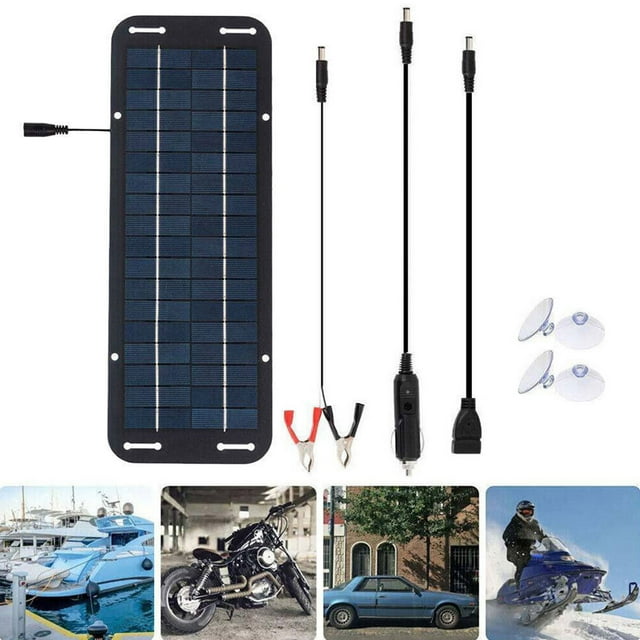 6W 12V Outdoor Solar Panel Charger, for Charging 5V Devices, Mobile Phones, Tablets, Cameras, 12V Batteries, Cars, Boats, Polycrystalline, USB Output, DC5521 Female Interface