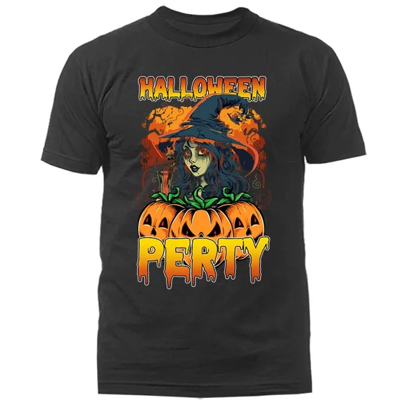 Halloween Party Witch T-Shirt, Spooky Pumpkin Graphic Tee