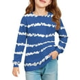 thumbnail image 2 of Drmagiyhm Long Sleeve Tops for Girls Size 10-12 Casual Crewneck Striped print Shirt Trendy Basic Fall T Shirts Little Girl Comfy Tees 12-14 Years Blue, 2 of 5