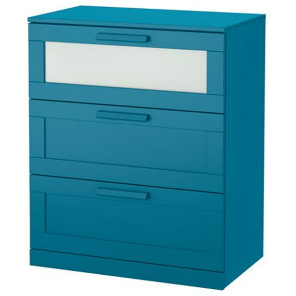 Ikea 3 Drawer Chest Dark Green Blue, Dresser With Frosted Glass Drawers