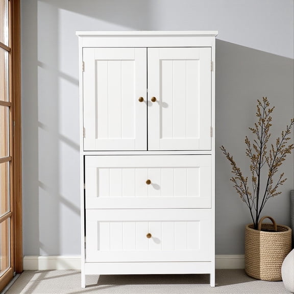 Tcbosik 42.21" Tall White Bathroom Storage Cabinet with 2 Drawers & 2 Doors, Slim Freestanding Floor Cabinet for Small Spaces, Bedroom, Living Room, White