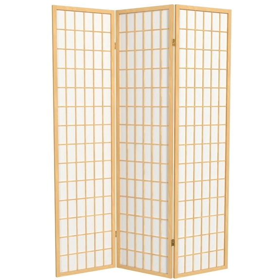 Red Lantern 6 ft. Tall Window Pane Shoji Screen - Natural - 3 Panels