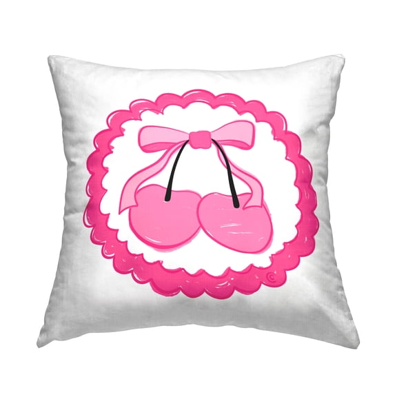 Stupell Industries Pink Cherries & Bow Decorative Printed Throw Pillow Design by Carrie Cantwell.