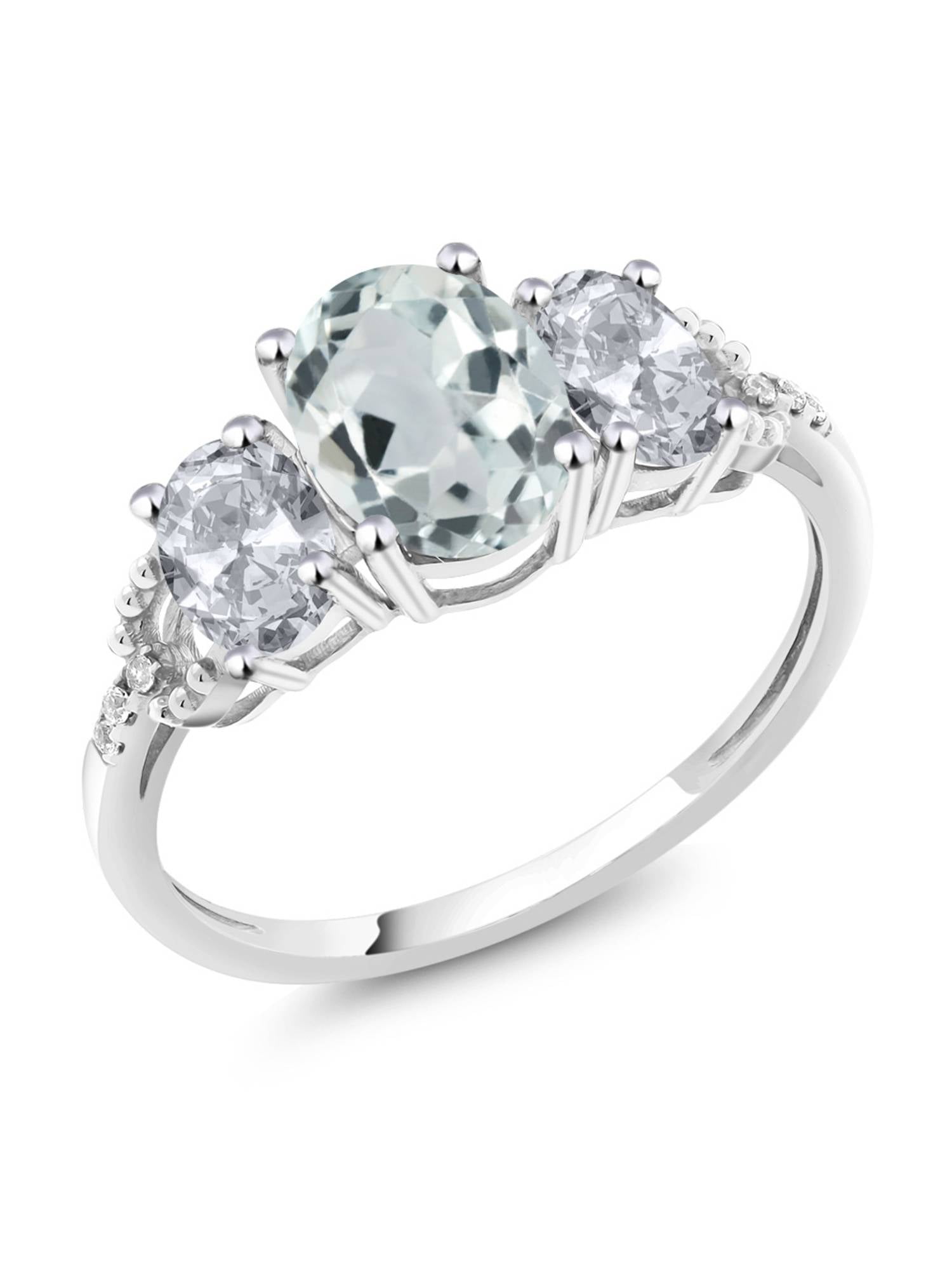 Diamond Accent 10k White Gold 2.15 Ct Oval Sky Blue Aquamarine White Topaz Ring by