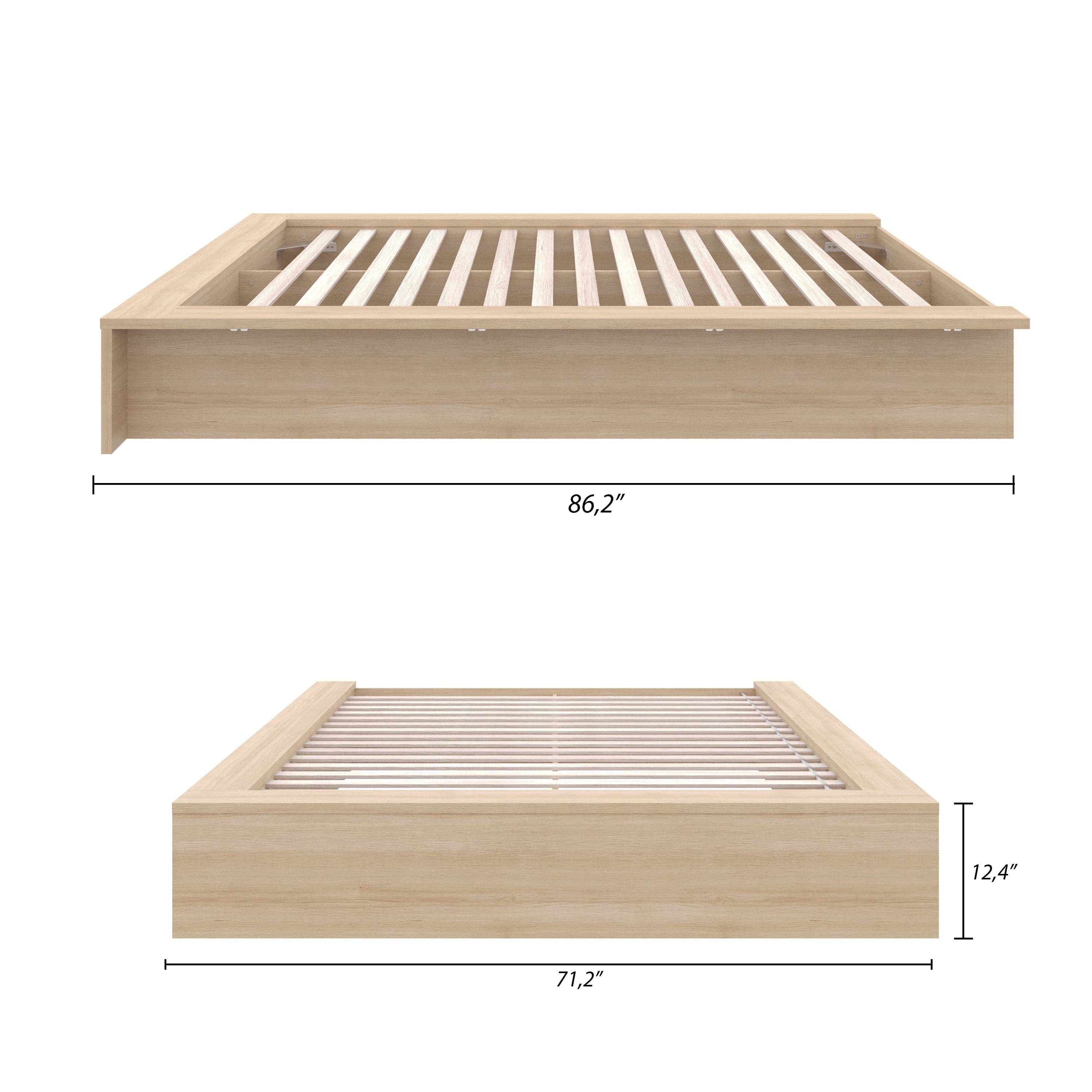 Nexera James Queen Size Platform Wood Bed Frame, Natural Blonde Oak