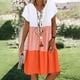 thumbnail image 1 of Abomasnow - Vestido corto informal de talla grande para mujer, de verano, holgado, a la moda, con cuello en V, rayas, lunares, manga corta, volantes, dobladillo escalonado, de lino, para playa y sol,, 1 of 5