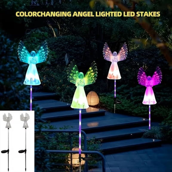 YIMIA 7-Color Changing Solar Angel Christmas Lights, 73cm IP65 Waterproof Outdoor Stake Decor for Garden Yard Lawn Pathway Grave
