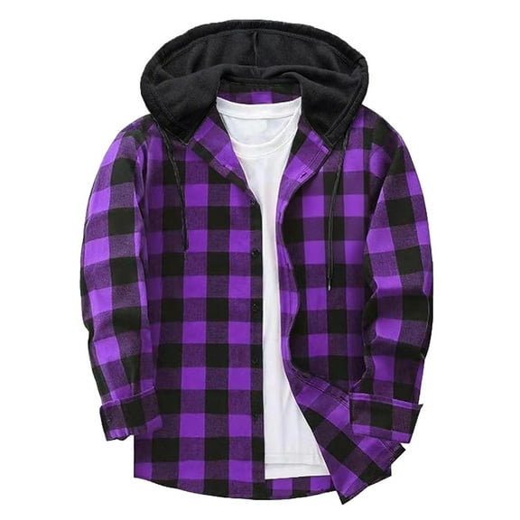 Aobny Sweatshirts for Men Hooded Purple Gingham Plaid Sweatshirt Big & Tall Hoodies Graphic,XXXXXL
